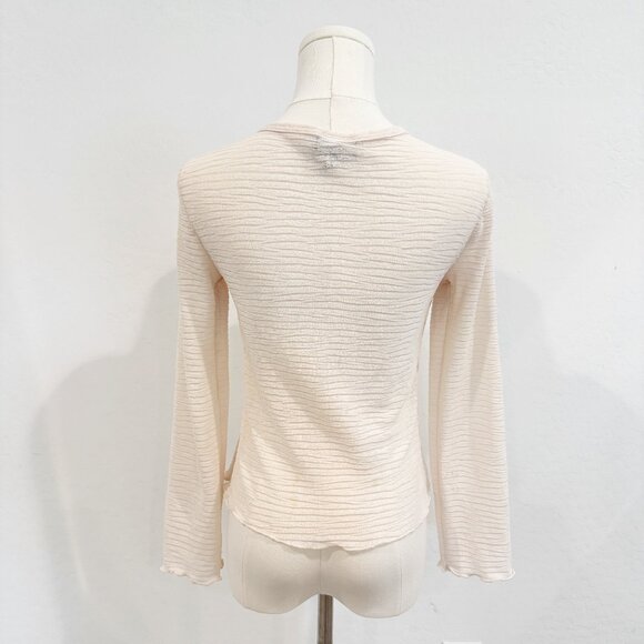 My Michelle Crochet Semi Sheer Lettuce Trim 90s Y2K Crepe Blouse Top Boho Medium - Picture 8 of 8